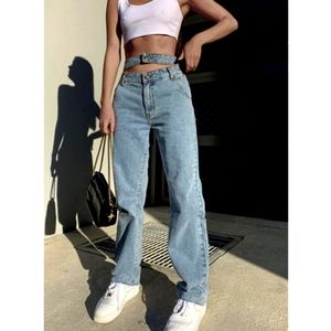 Lioness Nothing But A Dream Double Waist Peekaboo Cutout Jeans Women’s Large